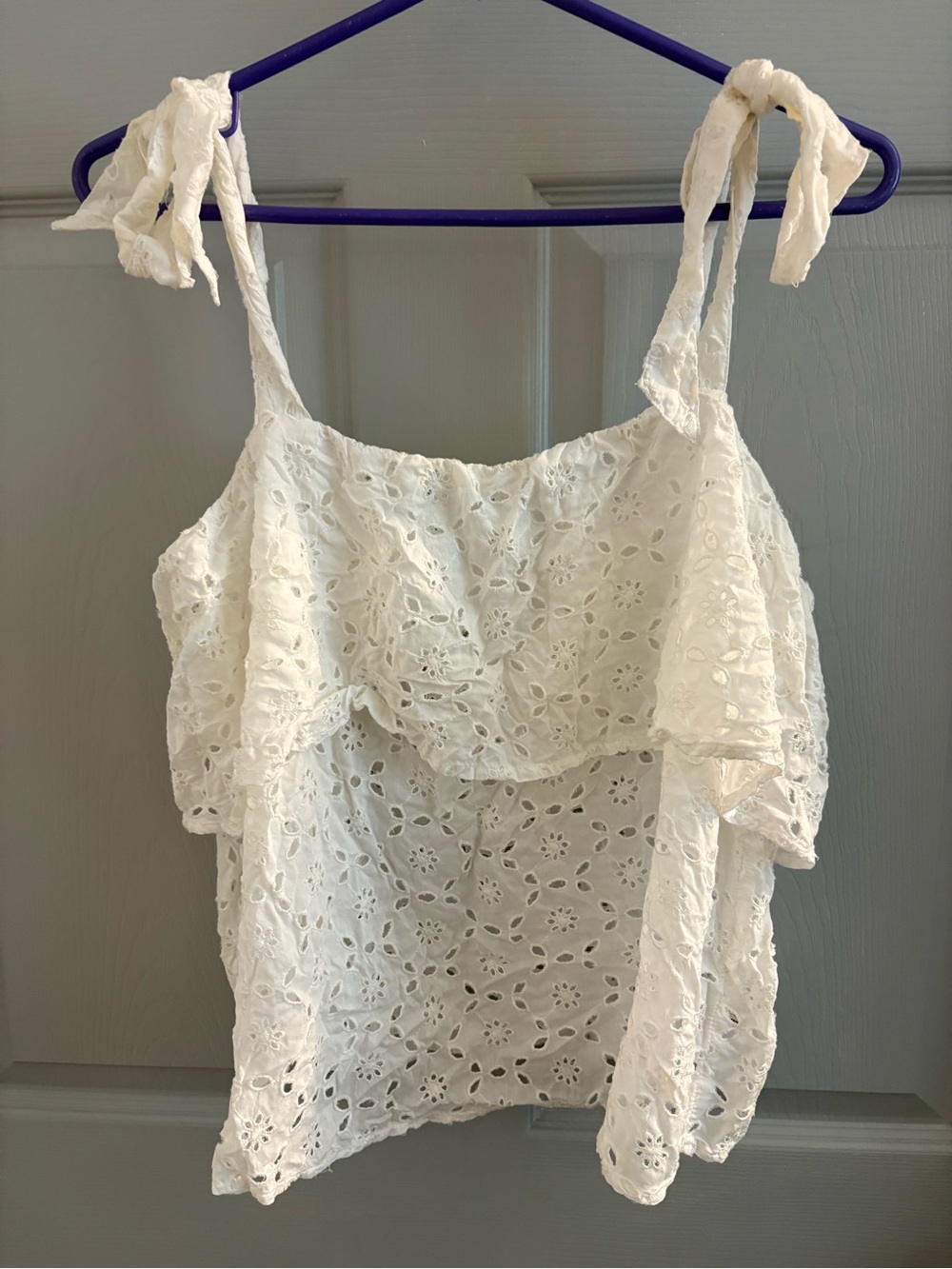 American Eagle Outfitters White Eyelet Tie-Shoulder Camisole